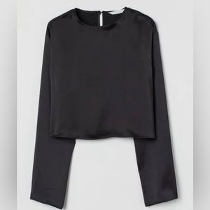 H&M Satin Black Cropped Blouse